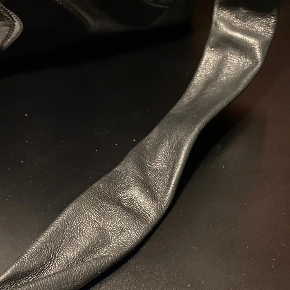 Black leather black suede and black patent Patchwork Shoulder Bag - Picture 5 of 14